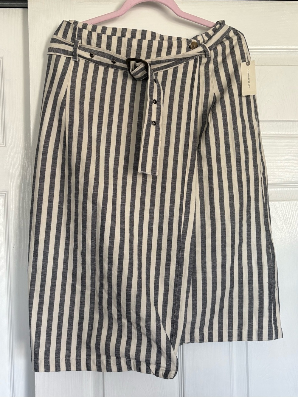 Anthropologie Black & White Striped A-Line Wrap Skirt